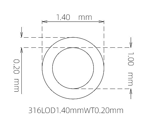 316L Micro Stainless Steel Tube OD 1.40mm ID 1.00mm WT 0.20mm