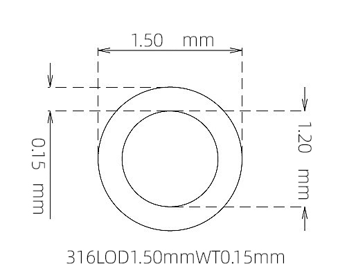 316L Micro Stainless Steel Tube OD 1.50mm ID 1.20mm WT 0.15mm