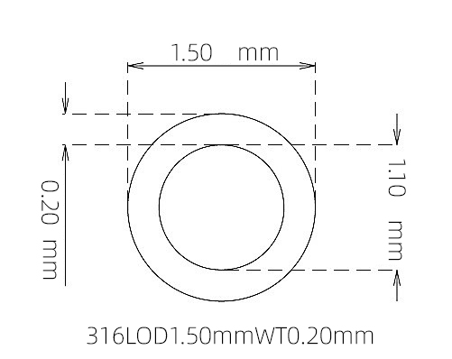 316L Micro Stainless Steel Tube OD 1.50mm ID 1.10mm WT 0.20mm