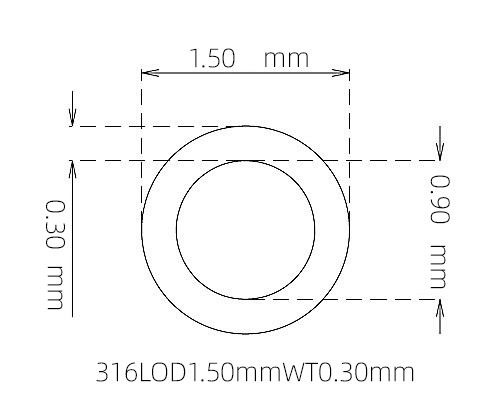 316L Micro Stainless Steel Tube OD 1.50mm ID 0.90mm WT 0.30mm