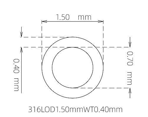 316L Micro Stainless Steel Tube OD 1.50mm ID 0.70mm WT 0.40mm