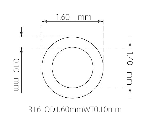 316L Micro Stainless Steel Tube OD 1.60mm ID 1.40mm WT 0.10mm