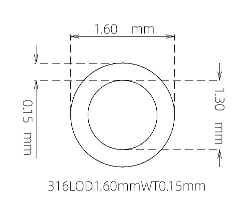 316L Micro Stainless Steel Tube OD 1.60mm ID 1.30mm WT 0.15mm