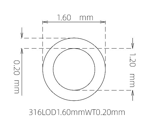 316L Micro Stainless Steel Tube OD 1.60mm ID 1.20mm WT 0.20mm