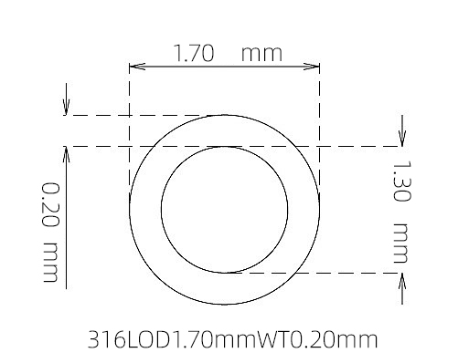 316L Micro Stainless Steel Tube OD 1.70mm ID 1.30mm WT 0.20mm