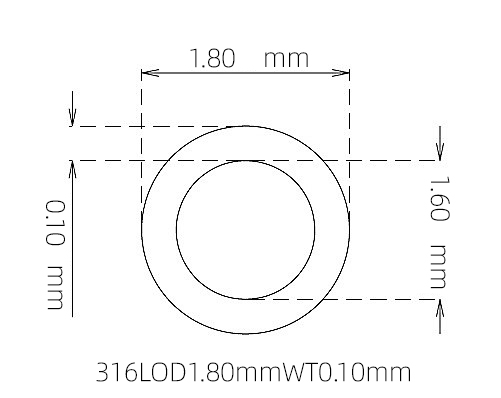 316L Micro Stainless Steel Tube OD 1.80mm ID 1.60mm WT 0.10mm