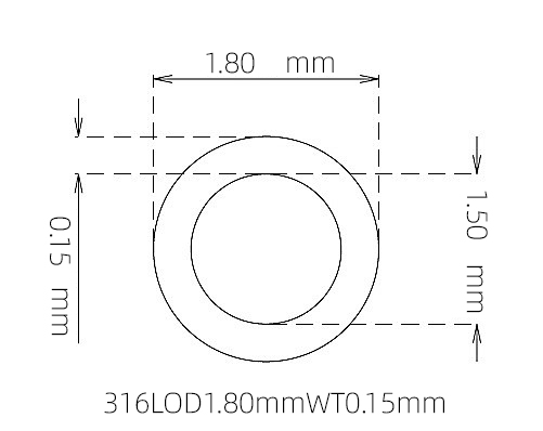 316L Micro Stainless Steel Tube OD 1.80mm ID 1.50mm WT 0.15mm