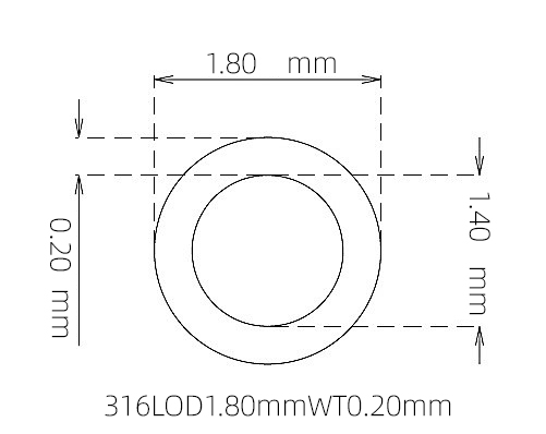 316L Micro Stainless Steel Tube OD 1.80mm ID 1.40mm WT 0.20mm