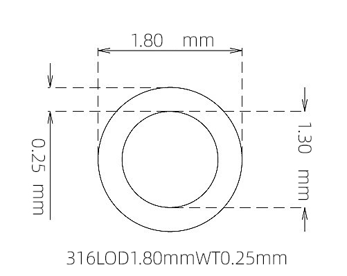 316L Micro Stainless Steel Tube OD 1.80mm ID 1.30mm WT 0.25mm