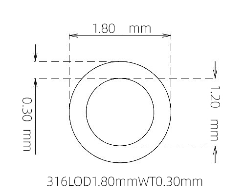 316L Micro Stainless Steel Tube OD 1.80mm ID 1.20mm WT 0.30mm