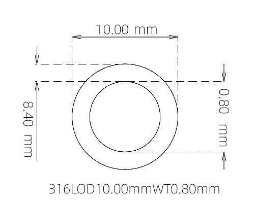 316L Thin Wall Stainless Steel Tube OD 10.00mm ID 8.40mm WT 0.80mm