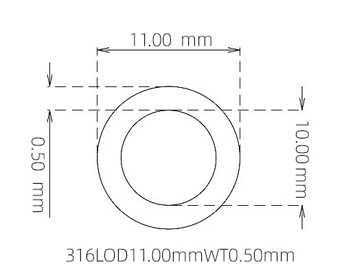 316L Thin Wall Stainless Steel Tube OD 11.00mm ID 10.00mm WT 0.50mm
