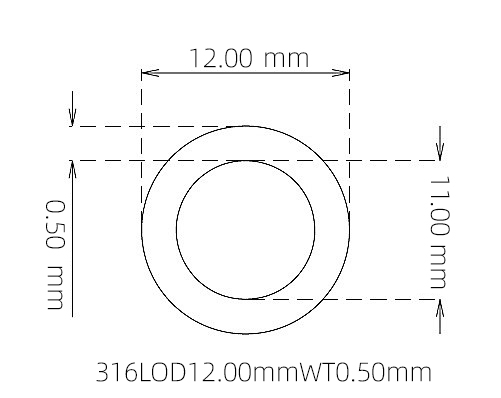 316L Thin Wall Stainless Steel Tube OD 12.00mm ID 11.00mm WT 0.50mm
