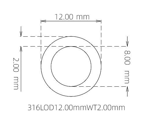 316L Stainless Steel Capillary Tube OD 12.00mm ID 8.00mm WT 2.00mm