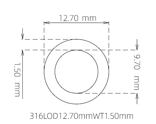 316L Thin Wall Stainless Steel Tube OD 12.70mm ID 9.70mm WT 1.50mm