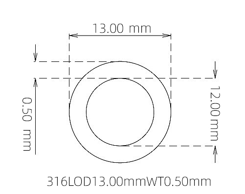 316L Thin Wall Stainless Steel Tube OD 13.00mm ID 12.00mm WT 0.50mm
