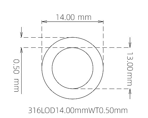 316L Thin Wall Stainless Steel Tube OD 14.00mm ID 13.00mm WT 0.50mm