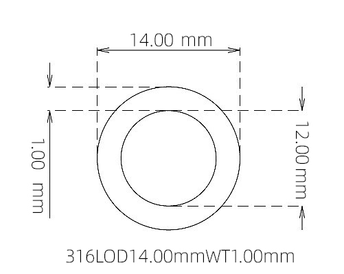 316L Thin Wall Stainless Steel Tube OD 14.00mm ID 12.00mm WT 1.00mm