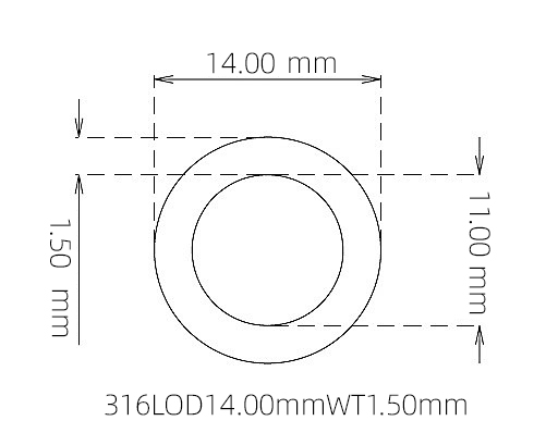 316L Thin Wall Stainless Steel Tube OD 14.00mm ID 11.00mm WT 1.50mm