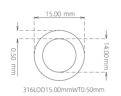 316L Thin Wall Stainless Steel Tube OD 15.00mm ID 14.00mm WT 0.50mm