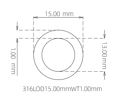 316L Thin Wall Stainless Steel Tube OD 15.00mm ID 13.00mm WT 1.00mm