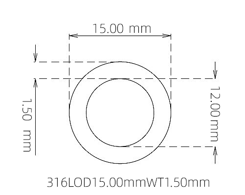 316L Thin Wall Stainless Steel Tube OD 15.00mm ID 12.00mm WT 1.50mm