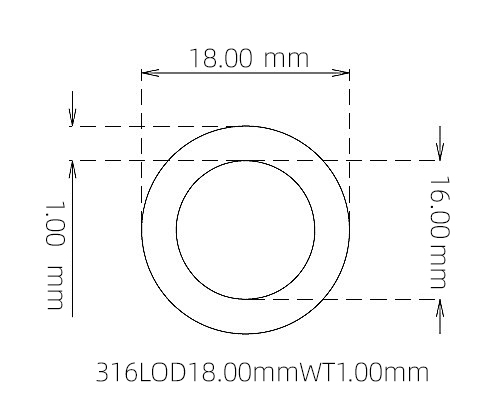316L Thin Wall Stainless Steel Tube OD 18.00mm ID 16.00mm WT 1.00mm