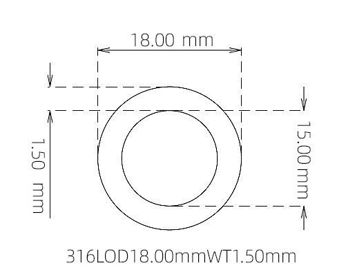 316L Thin Wall Stainless Steel Tube OD 18.00mm ID 15.00mm WT 1.50mm
