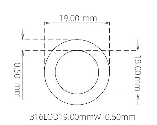 316L Thin Wall Stainless Steel Tube OD 19.00mm ID 18.00mm WT 0.50mm