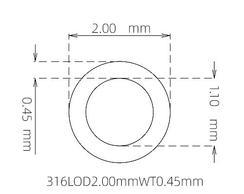316L Micro Stainless Steel Tube OD 2.00mm ID 1.10mm WT 0.45mm