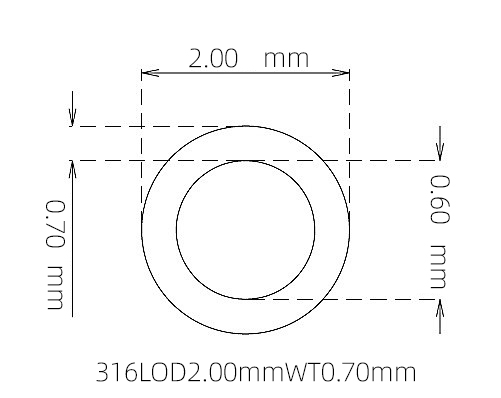 316L Micro Stainless Steel Tube OD 2.00mm ID 0.60mm WT 0.70mm
