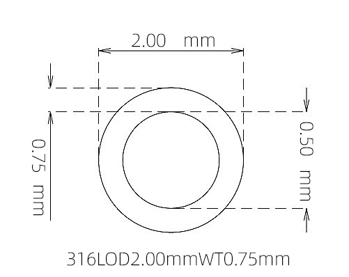 316L Micro Stainless Steel Tube OD 2.00mm ID 0.50mm WT 0.75mm