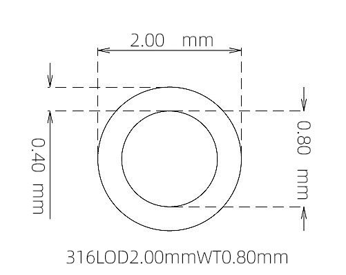 316L Micro Stainless Steel Tube OD 2.00mm ID 0.40mm WT 0.80mm