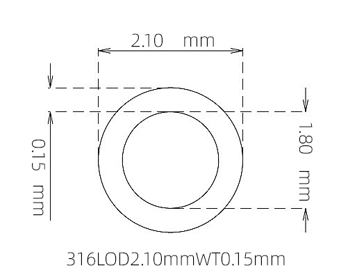 316L Thin Wall Stainless Steel Tube OD 2.10mm ID 1.80mm WT 0.15mm
