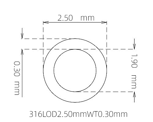 316L Thin Wall Stainless Steel Tube OD 2.50mm ID 1.90mm WT 0.30mm