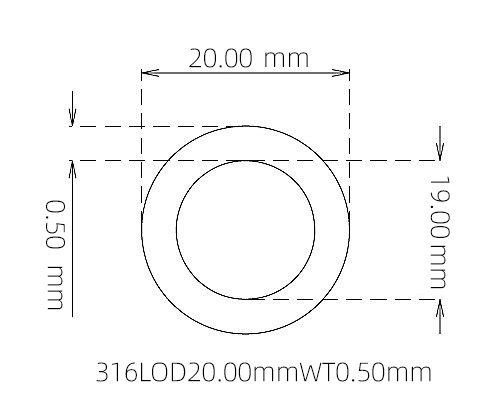 316L Thin Wall Stainless Steel Tube OD 20.00mm ID 19.00mm WT 0.50mm