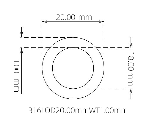 316L Thin Wall Stainless Steel Tube OD 20.00mm ID 18.00mm WT 1.00mm