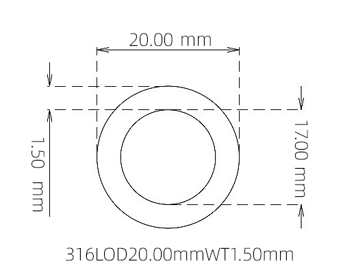 316L Thin Wall Stainless Steel Tube OD 20.00mm ID 17.00mm WT 1.50mm