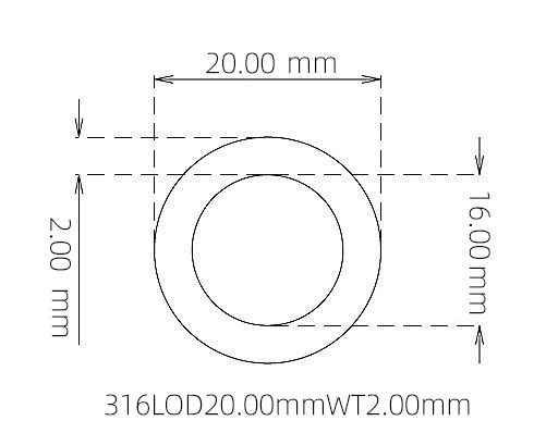 316L Thin Wall Stainless Steel Tube OD 20.00mm ID 16.00mm WT 2.00mm