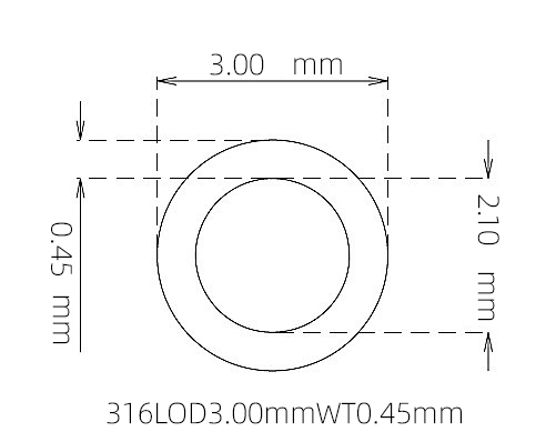 316L Thin Wall Stainless Steel Tube OD 3.00mm ID 2.10mm WT 0.45mm