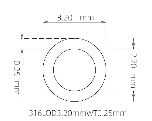 316L Thin Wall Stainless Steel Tube OD 3.20mm ID 2.70mm WT 0.25mm