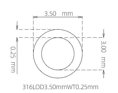 316L Thin Wall Stainless Steel Tube OD 3.50mm ID 3.00mm WT 0.25mm