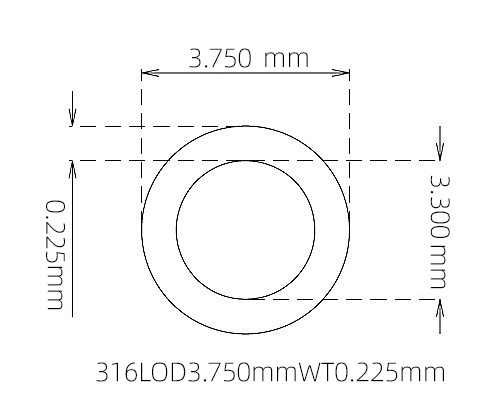 316L Thin Wall Stainless Steel Tube OD 3.750mm ID 3.300mm WT 0.225mm