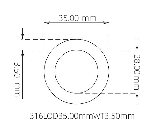 316L Thin Wall Stainless Steel Tube OD 35.00mm ID 28.00mm WT 3.50mm