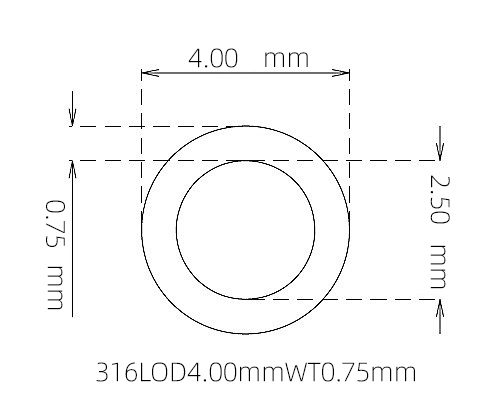 316L Stainless Steel Capillary Tube OD 4.00mm ID 2.50mm WT 0.75mm
