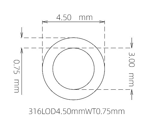 316L Stainless Steel Capillary Tube OD 4.50mm ID 3.00mm WT 0.75mm