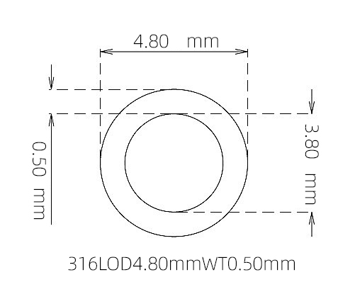 316L Thin Wall Stainless Steel Tube OD 4.80mm ID 3.80mm WT 0.50mm