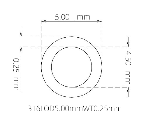 316L Thin Wall Stainless Steel Tube OD 5.00mm ID 4.50mm WT 0.25mm