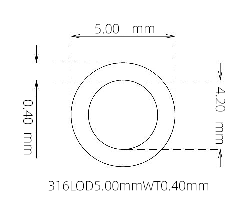 316L Thin Wall Stainless Steel Tube OD 5.00mm ID 4.20mm WT 0.40mm