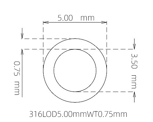 316L Thin Wall Stainless Steel Tube OD 5.00mm ID 3.50mm WT 0.75mm
